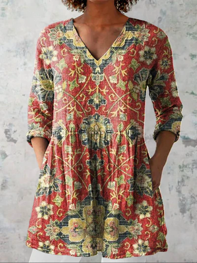 Long Blouse with V-Neck