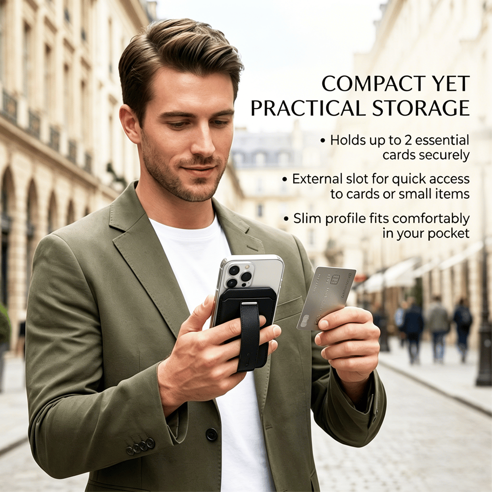 📱🧲Magnetic Wallet with GPS Tracking – Slim 2-Card Holder with Stand & Security Ring