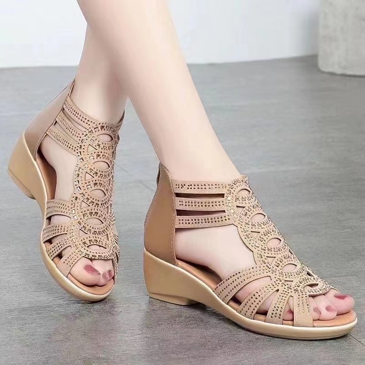 Comfortable Nude Hollow-out Wedge Sandals for Daily Casual Wear