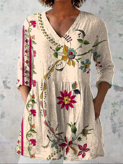 Long Blouse with V-Neck