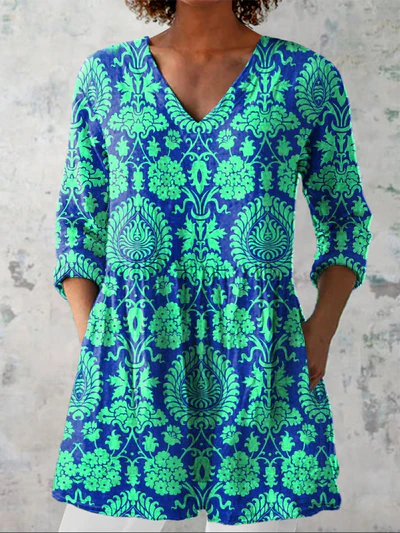 Long Blouse with V-Neck