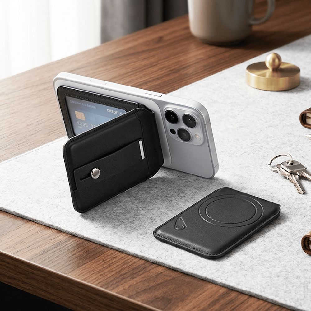 📱🧲Magnetic Wallet with GPS Tracking – Slim 2-Card Holder with Stand & Security Ring