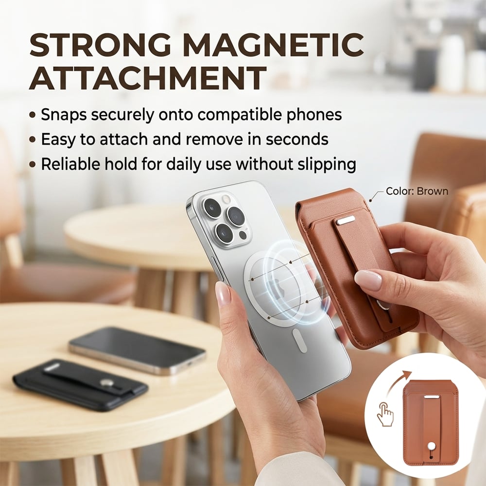 📱🧲Magnetic Wallet with GPS Tracking – Slim 2-Card Holder with Stand & Security Ring