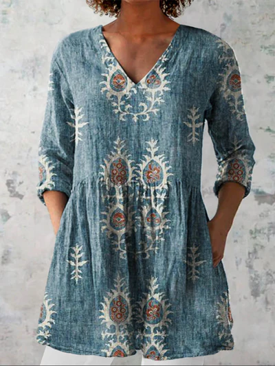 Long Blouse with V-Neck