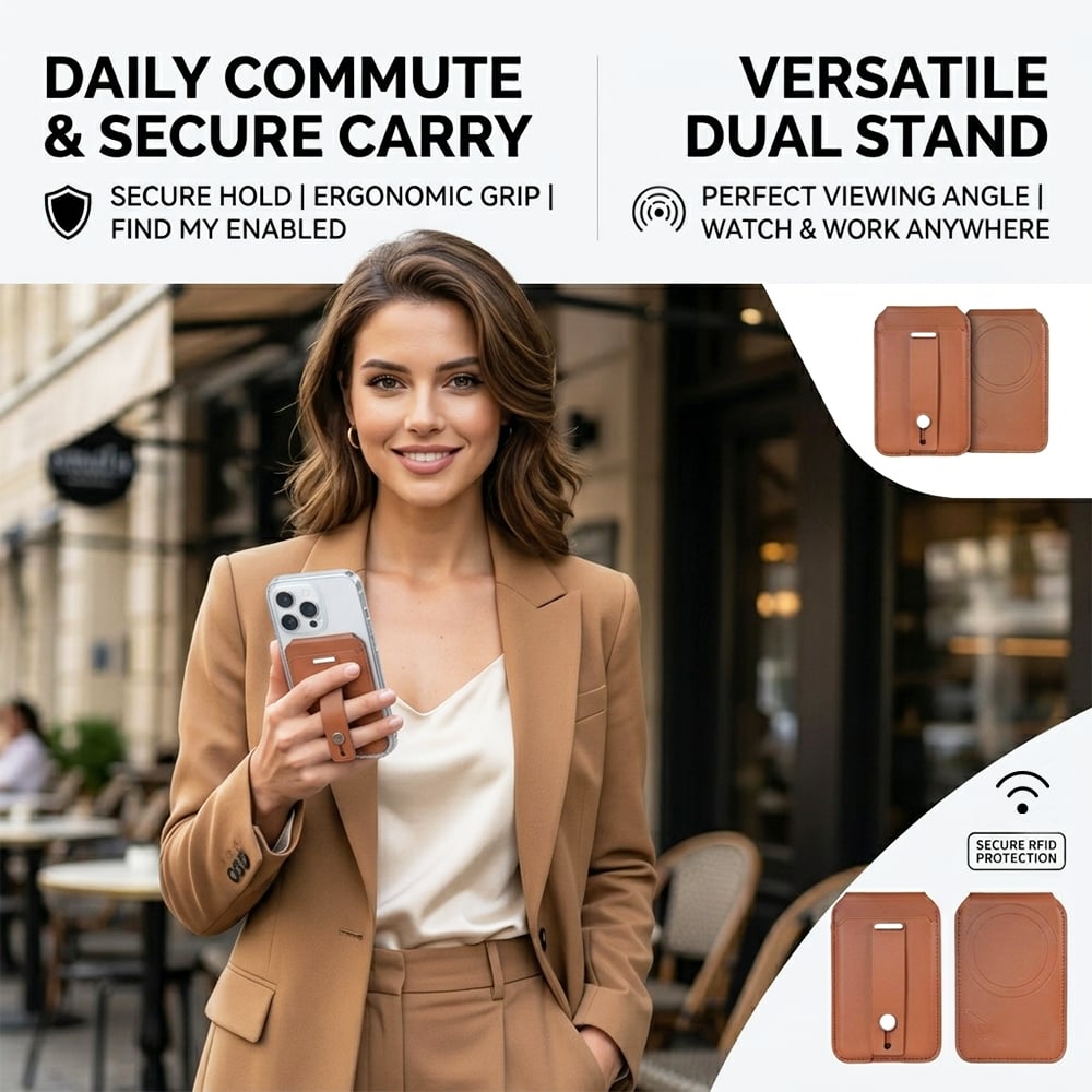 📱🧲Magnetic Wallet with GPS Tracking – Slim 2-Card Holder with Stand & Security Ring