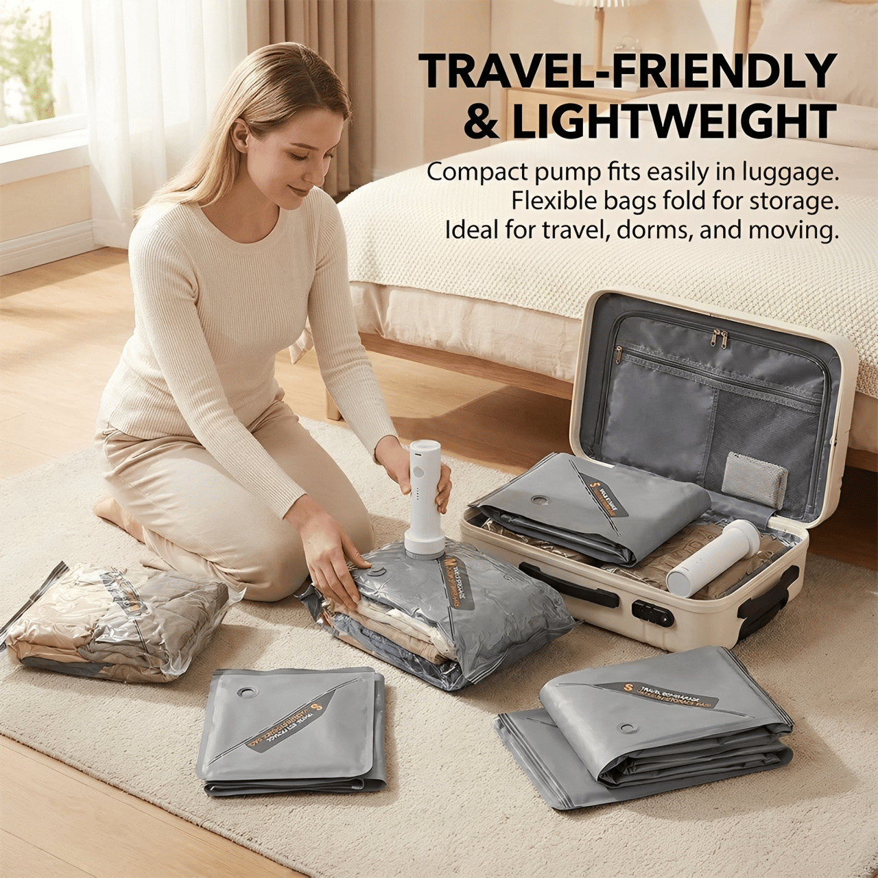 🧳 Cordless Travel Vacuum Storage Bag Set