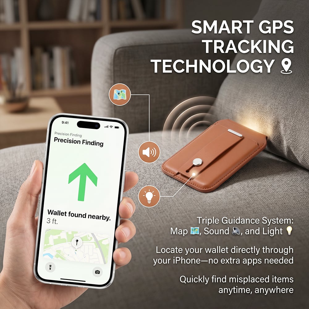 📱🧲Magnetic Wallet with GPS Tracking – Slim 2-Card Holder with Stand & Security Ring