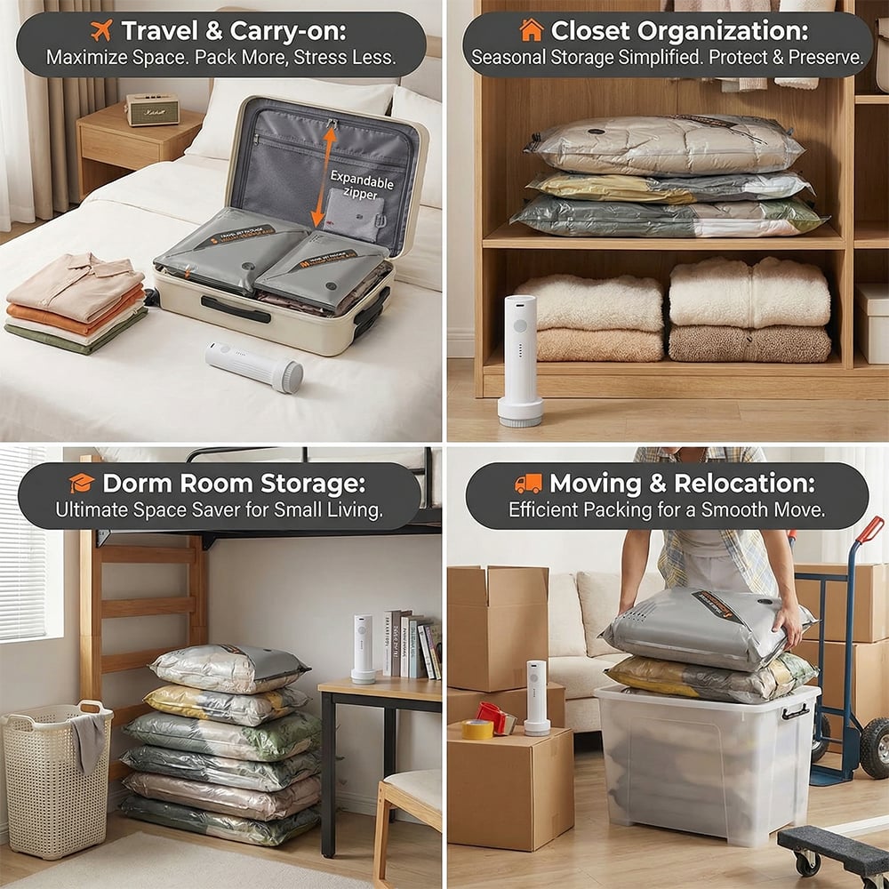 🧳 Cordless Travel Vacuum Storage Bag Set