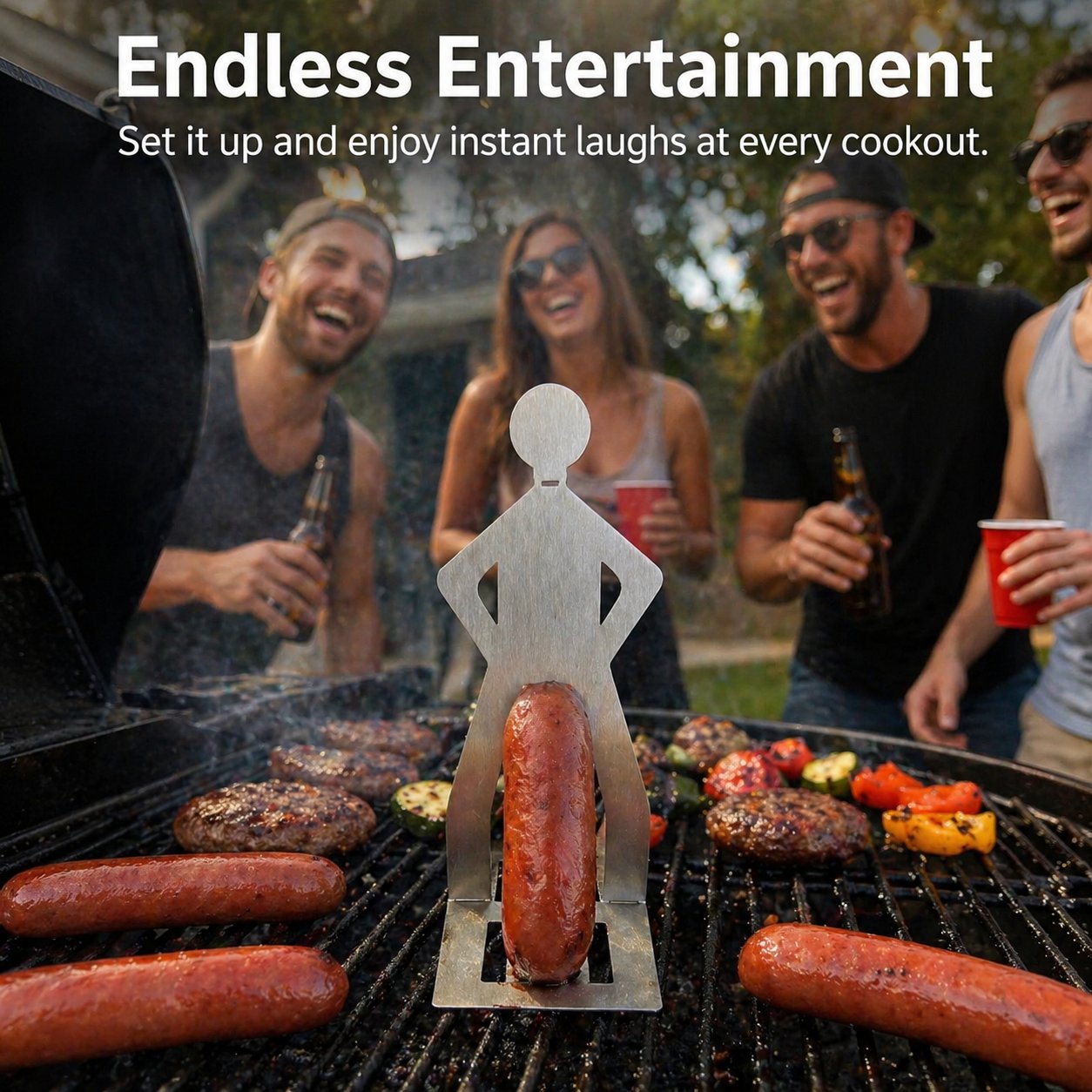 Funny Stainless Steel BBQ Sausage Holder – Prank Grill Tool for Backyard Cookouts
