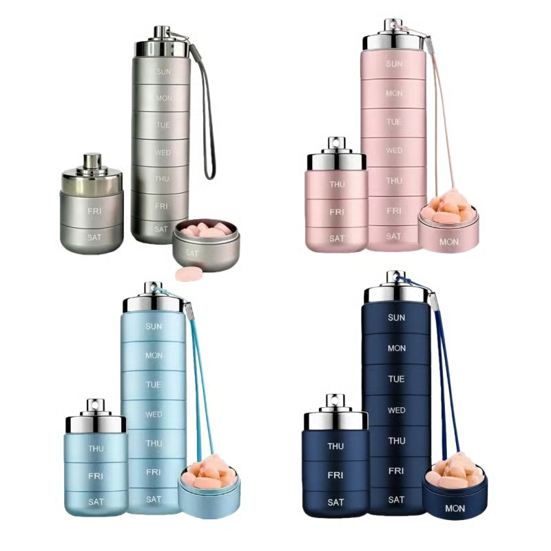 Portable Weekly Pill Organizer – Premium Aluminum Travel Pill Case with 7-Day Compartments