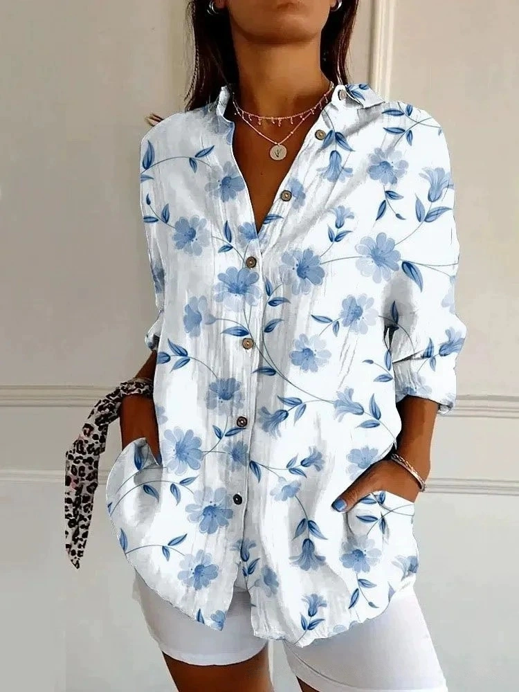 Women’s Colorblock Striped Shirt – Casual Loose Fit Button Down Blouse, Trendy Patchwork Top