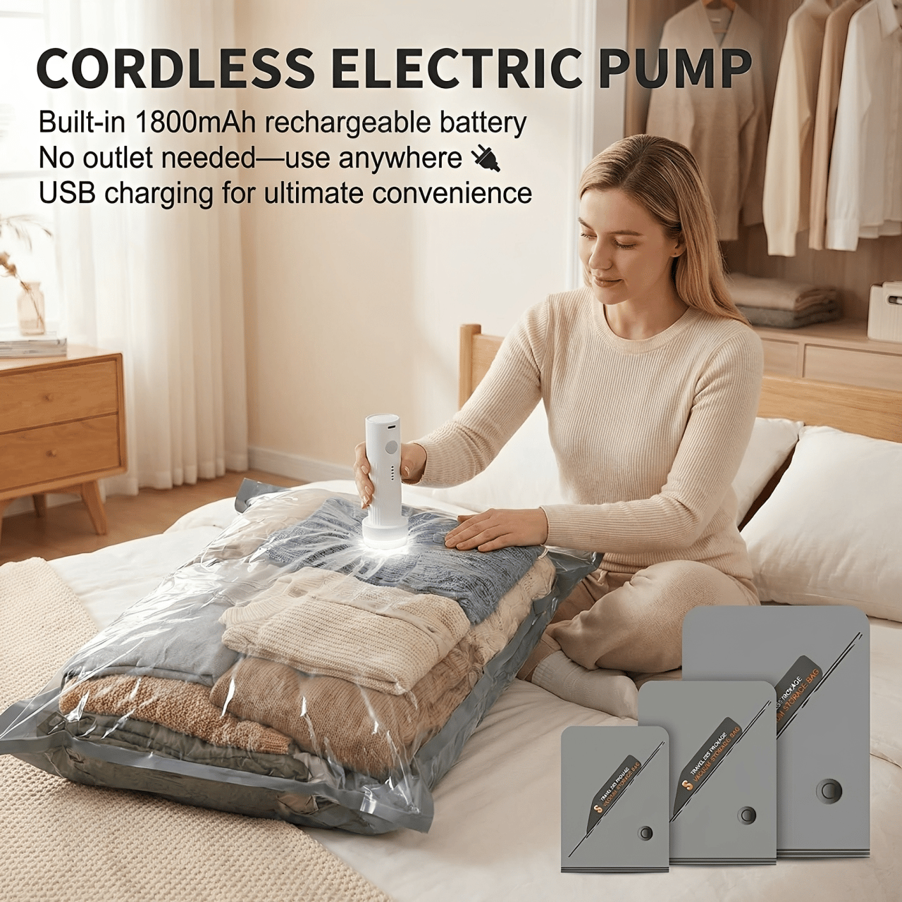 🧳 Cordless Travel Vacuum Storage Bag Set