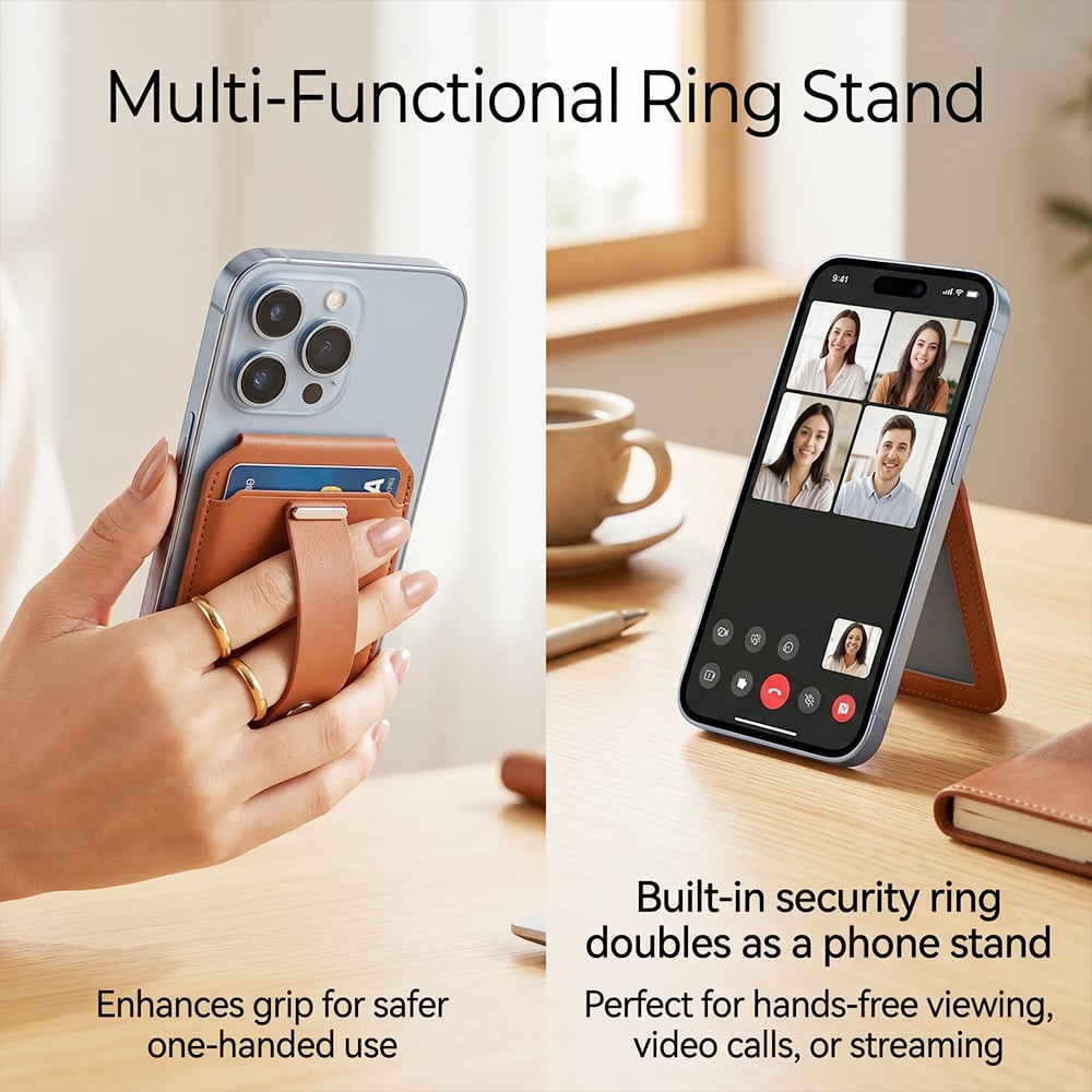 📱🧲Magnetic Wallet with GPS Tracking – Slim 2-Card Holder with Stand & Security Ring