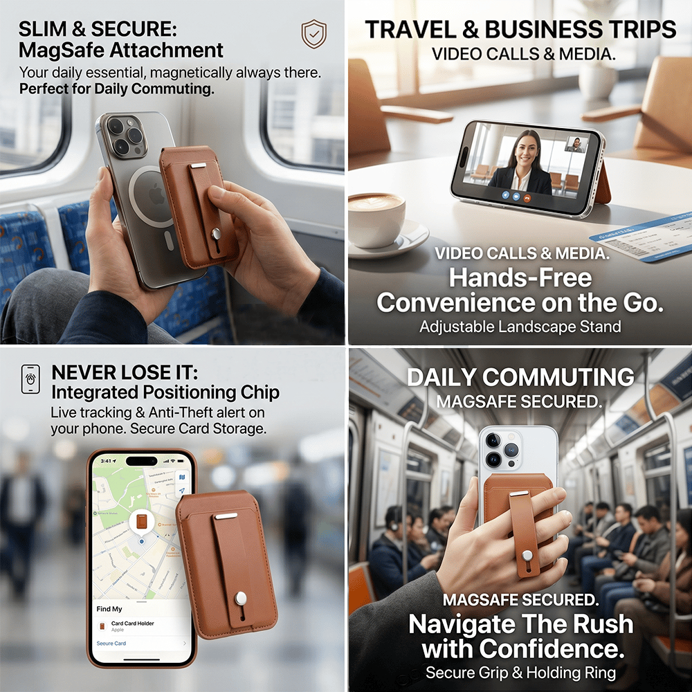 📱🧲Magnetic Wallet with GPS Tracking – Slim 2-Card Holder with Stand & Security Ring