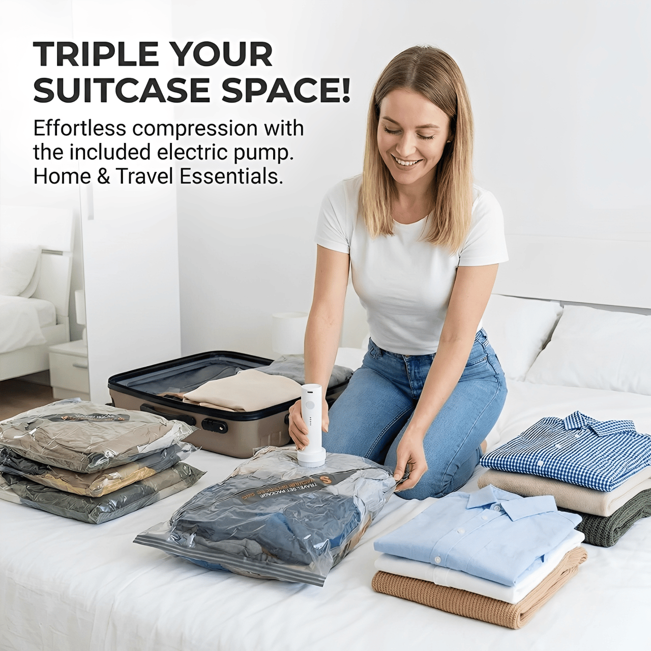 🧳 Cordless Travel Vacuum Storage Bag Set