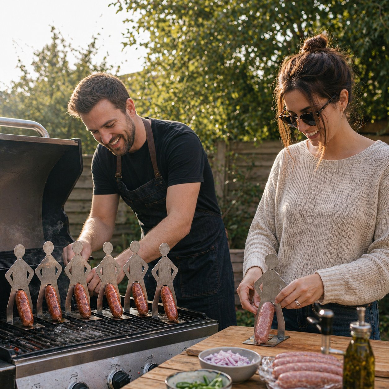 Funny Stainless Steel BBQ Sausage Holder – Prank Grill Tool for Backyard Cookouts