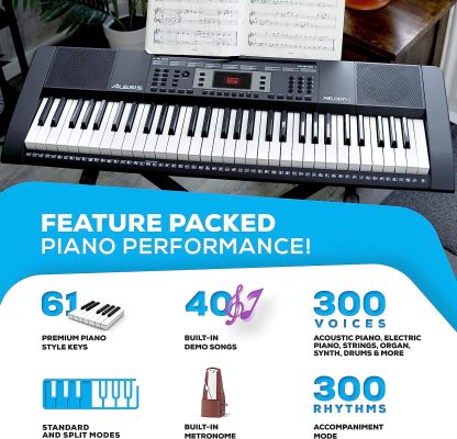 Alesis Melody 61 - Piano eléctrico con 61 teclas, Teclado Musical con altavoces, audífonos, micrófono, soporte para piano, atril y taburete
