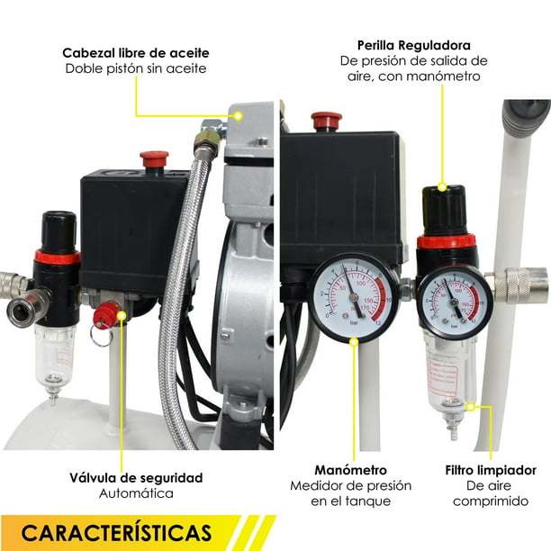 Compresor Dental Aire 1 HP 25 L Gutstark Home Silencioso 127v 2 Pistones 116 Psi Libre Aceite