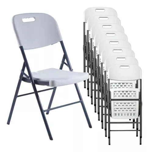Set 10 Sillas Plegables De Plástico Jardin Fiestas Eventos Color Blanco Set 10 Sillas De Uso Rudo