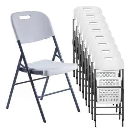 Set 10 Sillas Plegables De Plástico Jardin Fiestas Eventos Color Blanco Set 10 Sillas De Uso Rudo