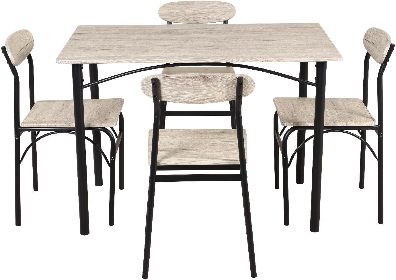Kingshouse | Comedor 4 Sillas con Mesa – Madera MDF Estructura Metálica - Negro – Moderno Minimalista - para 4 Personas