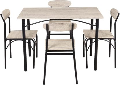 Kingshouse | Comedor 4 Sillas con Mesa – Madera MDF Estructura Metálica - Negro – Moderno Minimalista - para 4 Personas
