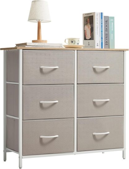 Lifewit Cómoda para Dormitorio, Cómoda de 6 Cajones de Tela, Módulo de Almacenaje para Armario, Salón, Pasillo, Dormitorio, Oficina, Estructura de Acero y Tablero de Madera, Gris Claro