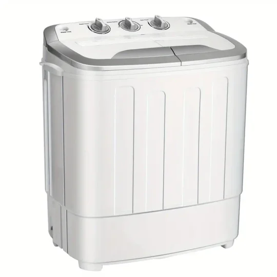 Costway Lavadora Portátil Semi-Automática de 13lbs con Doble Tambor - Diseño Compacto y Ahorra Espacio con Bomba de Drenaje Integrada, Acabado en Gris, Ideal para Cargas Pequeñas, Apartamentos y Camping - Fácil de Operar y Eficiente en Energía