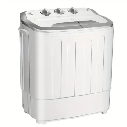 Costway Lavadora Portátil Semi-Automática de 13lbs con Doble Tambor - Diseño Compacto y Ahorra Espacio con Bomba de Drenaje Integrada, Acabado en Gris, Ideal para Cargas Pequeñas, Apartamentos y Camping - Fácil de Operar y Eficiente en Energía
