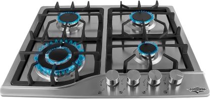 Just Home - Gutstark Parrilla de Gas Empotrable (Natural o LP) Parrilla 4 Quemadores Acero Inoxidable Parrilla para Cocina Encendido Electronico Medidas (59x45x9cm) Estufa Empotrable 4 Quemadores