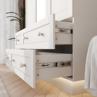 Armario de dormitorio VOWNER con 3 puertas y 4 cajones, espejo, luces RGB, barra para colgar ropa, dormitorio, sala de estar, blanco, negro