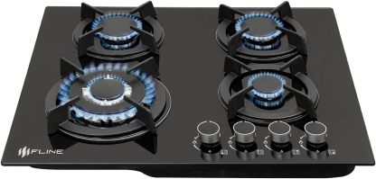 FLINE Parrilla de Gas Empotrable 4 Quemadores | Vidrio Templado | Estufa Eléctrica Empotrable | Parrilla Inducción | Estufas de Gas de Mesa | Quemadores, 4 Parrillas