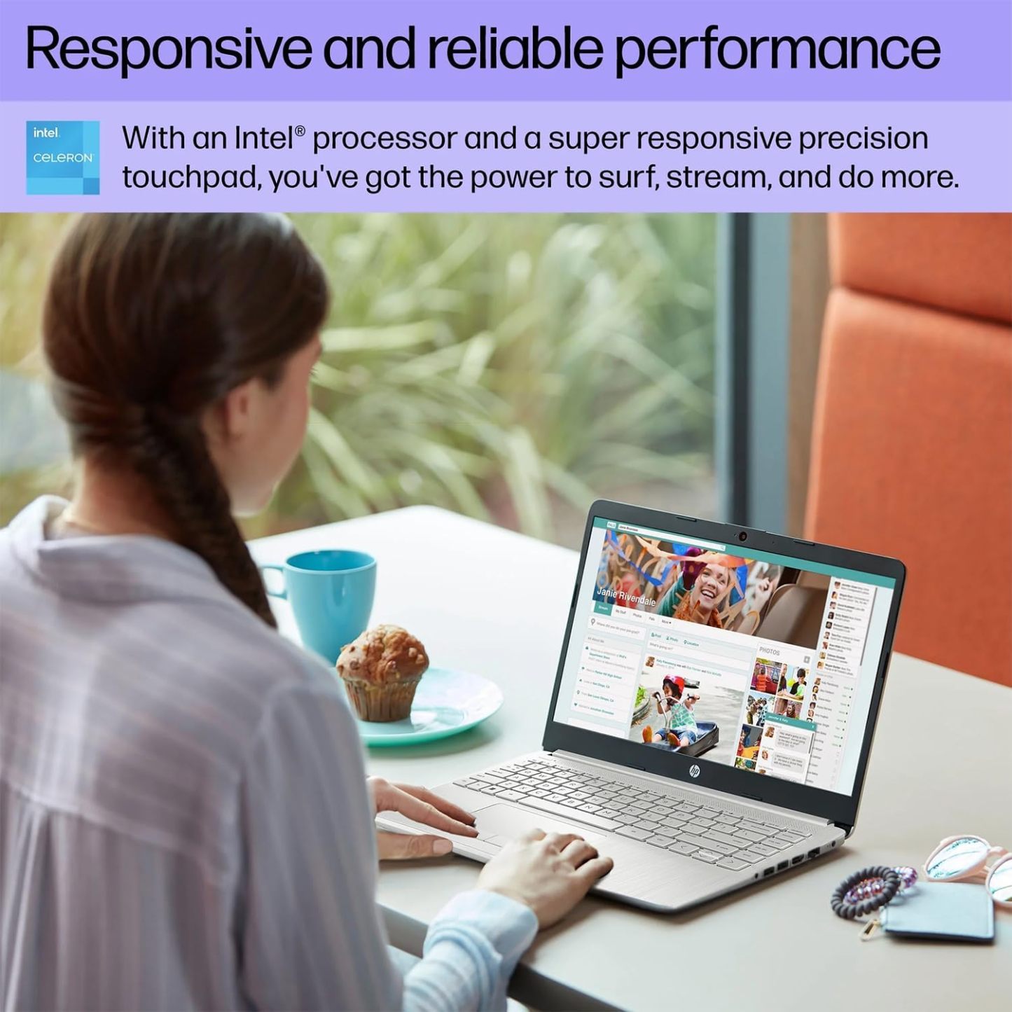 HP - Laptop (incluye 1 año Microsoft 365), pantalla HD de 14 pulgadas, 16 GB de RAM, 64 GB eMMC, Intel Quad-Core N4120, estudiantes y negocios, cámara web, HDMI, Wi-Fi, RJ-45, Windows 11 Home, rosa