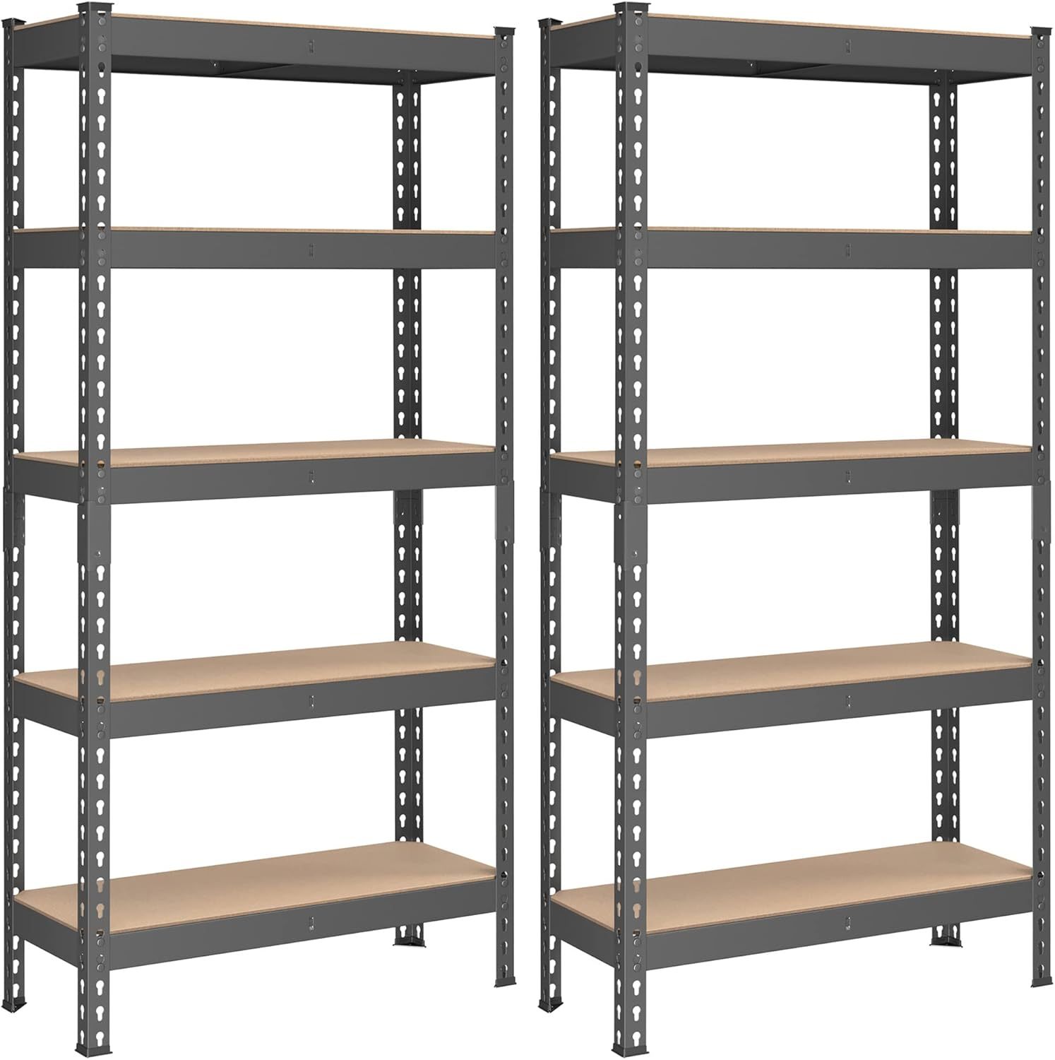 SONGMICS Estantería de Almacenamiento, 5 Niveles, Juego de 2, Montaje sin Tornillos, Estantes Ajustables, 30 x 75 x 150 cm, Plata MGLR302BEZ03