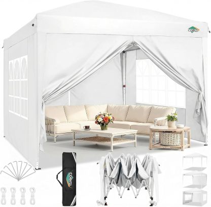 COBIZI - Toldo desplegable de 10 x 10 Pulgadas con Paredes Laterales, Tienda de campaña Resistente con toldo extraíble para Exteriores, Ideal para Bodas, para Todas Las Estaciones, Resistente al