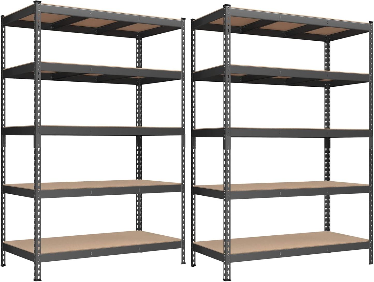 SONGMICS Estantería de Almacenamiento, 5 Niveles, Juego de 2, Montaje sin Tornillos, Estantes Ajustables, 30 x 75 x 150 cm, Plata MGLR302BEZ03
