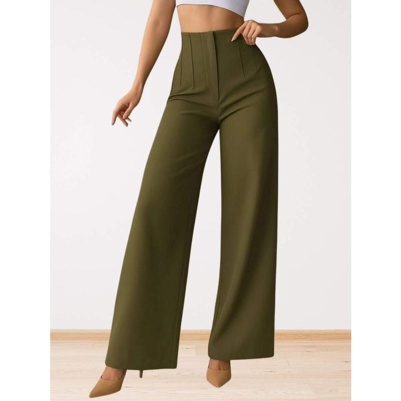Pantalón Mujer Elegante y Moderno.  Tiro Alto y Pierna Amplia. Tela Ligera y Fresca.