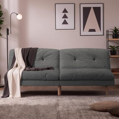 Flamaker Futón sofá cama de tela ajustable, sofá cama para apartamentos pequeños, moderno y convertible, color gris