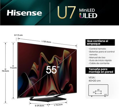 Hisense Pantalla MiniLED de 65" 65U7N Google TV Works with Alexa 2024