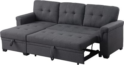 Lilola Home Lucca Sofá seccional Reversible, sillón de Almacenamiento, Cama extraíble, salón en Forma de L, Gris Acero, Lino