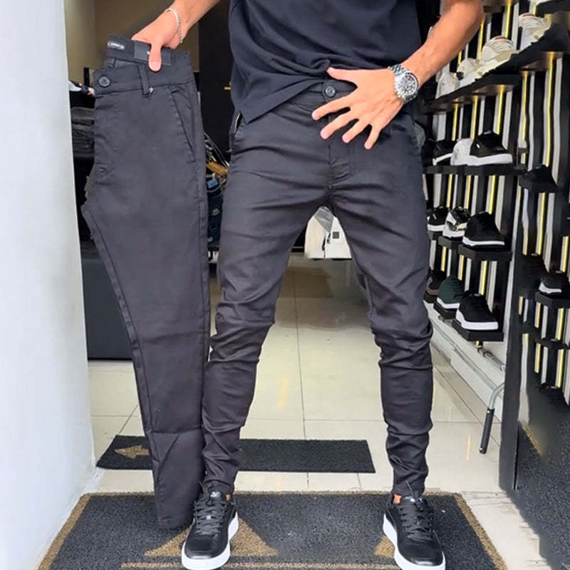 Pantalones casuales de color sólido de corte ajustado para hombre