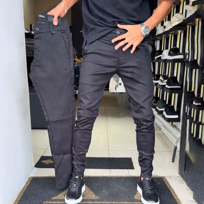 Pantalones casuales de color sólido de corte ajustado para hombre