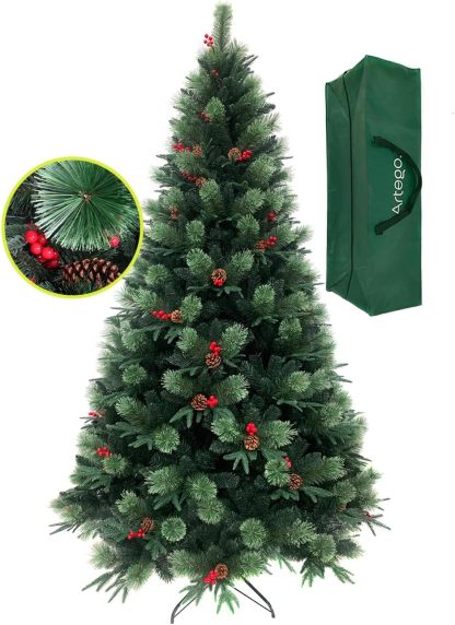 BECKON Árbol de Navidad Premium 2.20m Fraser Fir Artego (3 Materiales) Frondoso (1676 Ramas) Pino Artificial Navideño Artego + Maleta/Christmas Tree Decoración navideña (Fraser 220cm)