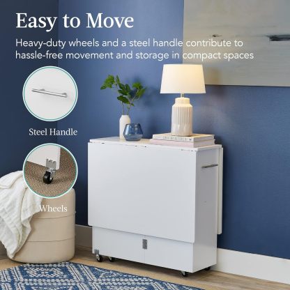 Best Choice Products - Mesa de comedor plegable, multiusos para ahorrar espacio, con ruedas, 3 estantes de almacenamiento, color café