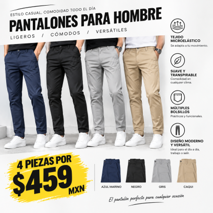Pantalones casuales de color sólido de corte ajustado para hombre