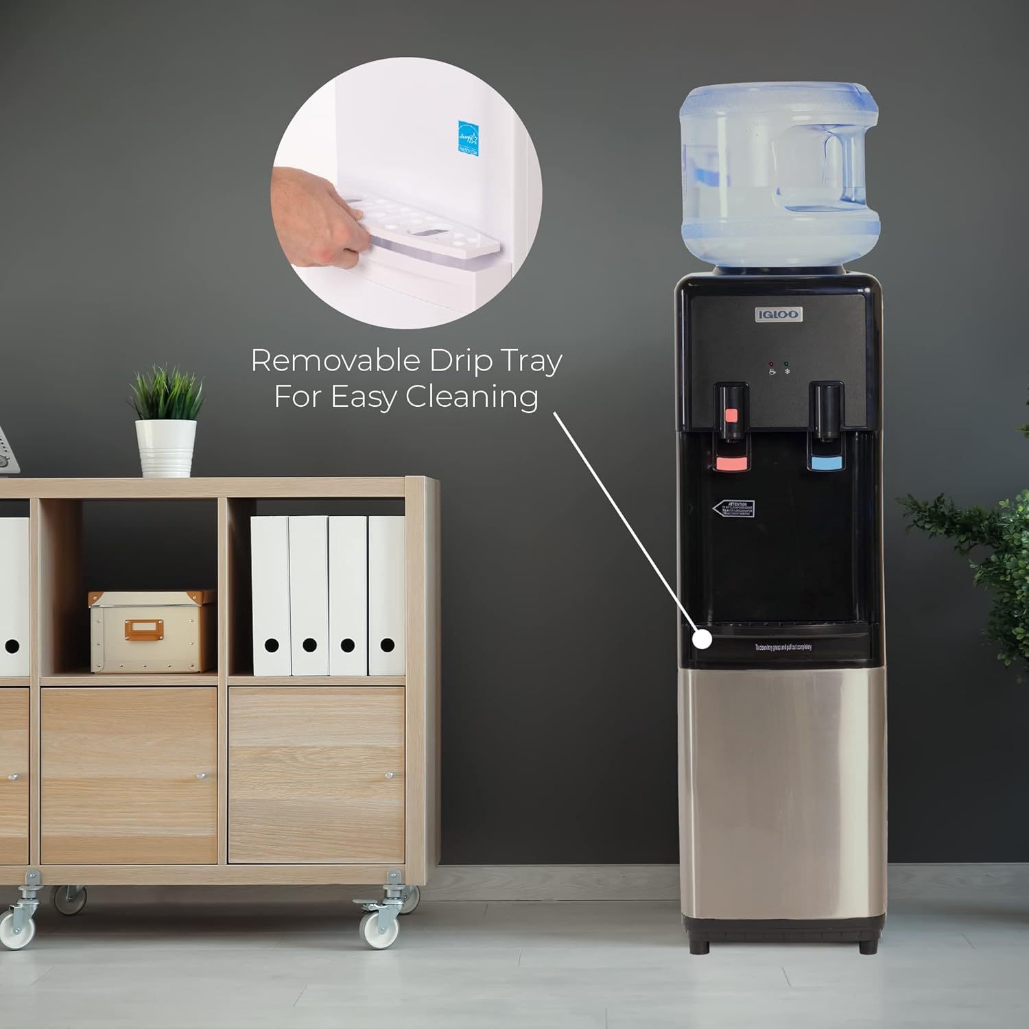 Igloo - Dispensador de agua fría y caliente de carga superior, enfriador de agua para botellas de 5 galones y botellas de 3 galones, incluye cerradura de seguridad para niños, máquina de agua perfecta