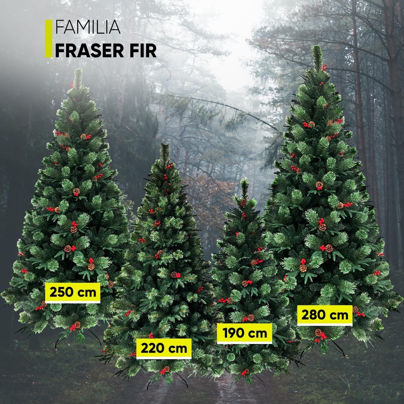 BECKON Árbol de Navidad Premium 2.20m Fraser Fir Artego (3 Materiales) Frondoso (1676 Ramas) Pino Artificial Navideño Artego + Maleta/Christmas Tree Decoración navideña (Fraser 220cm)