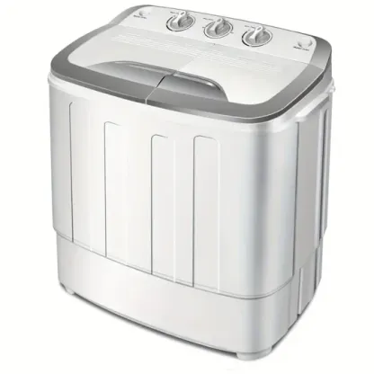 Costway Lavadora Portátil Semi-Automática de 13lbs con Doble Tambor - Diseño Compacto y Ahorra Espacio con Bomba de Drenaje Integrada, Acabado en Gris, Ideal para Cargas Pequeñas, Apartamentos y Camping - Fácil de Operar y Eficiente en Energía