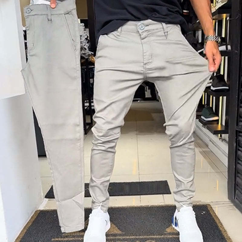 Pantalones casuales de color sólido de corte ajustado para hombre
