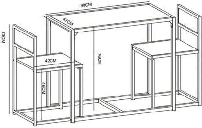 Juego de Comedor Industrial de Madera y Metal | Mesa con Sillas o Bancas | Set para 2 o 4 Personas (4 Sillas - Set para 4 Personas)